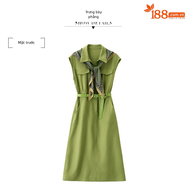 Đầm maxi nữ cổ bẻ tay ngắn dáng suông kèm khăn lụa AH8635 — Màu ảnh chi tiết 23