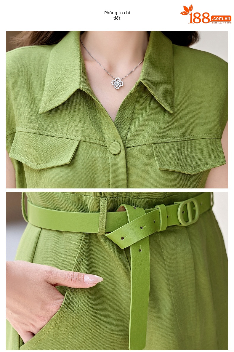 Đầm maxi nữ cổ bẻ tay ngắn dáng suông kèm khăn lụa AH8635 — Màu ảnh chi tiết 25