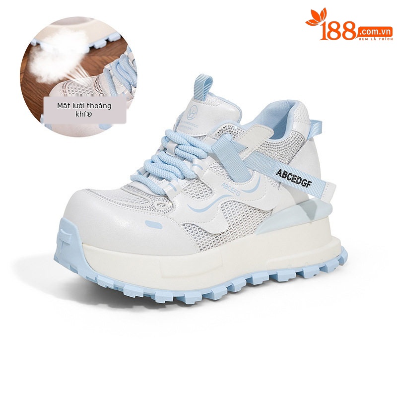 Giày sneaker nữ chunky đế dày lưới thoáng khí phong cách Forrest Gump — Xanh dương, Vàng, Trắng