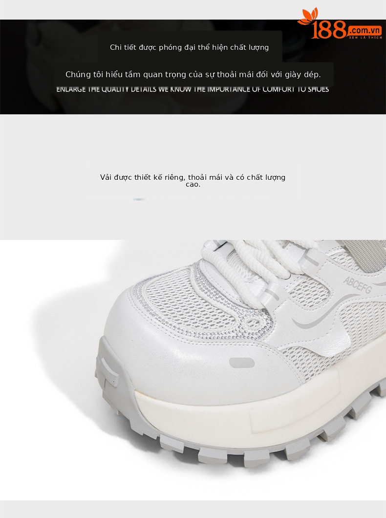 Giày sneaker nữ chunky đế dày lưới thoáng khí phong cách Forrest Gump — Xanh dương, Vàng, Trắng chi tiết 6