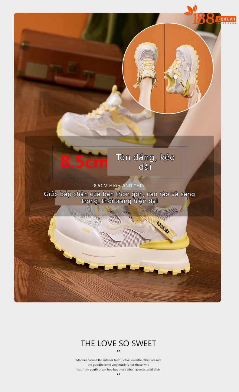 Giày sneaker nữ chunky đế dày lưới thoáng khí phong cách Forrest Gump — Xanh dương, Vàng, Trắng chi tiết 9