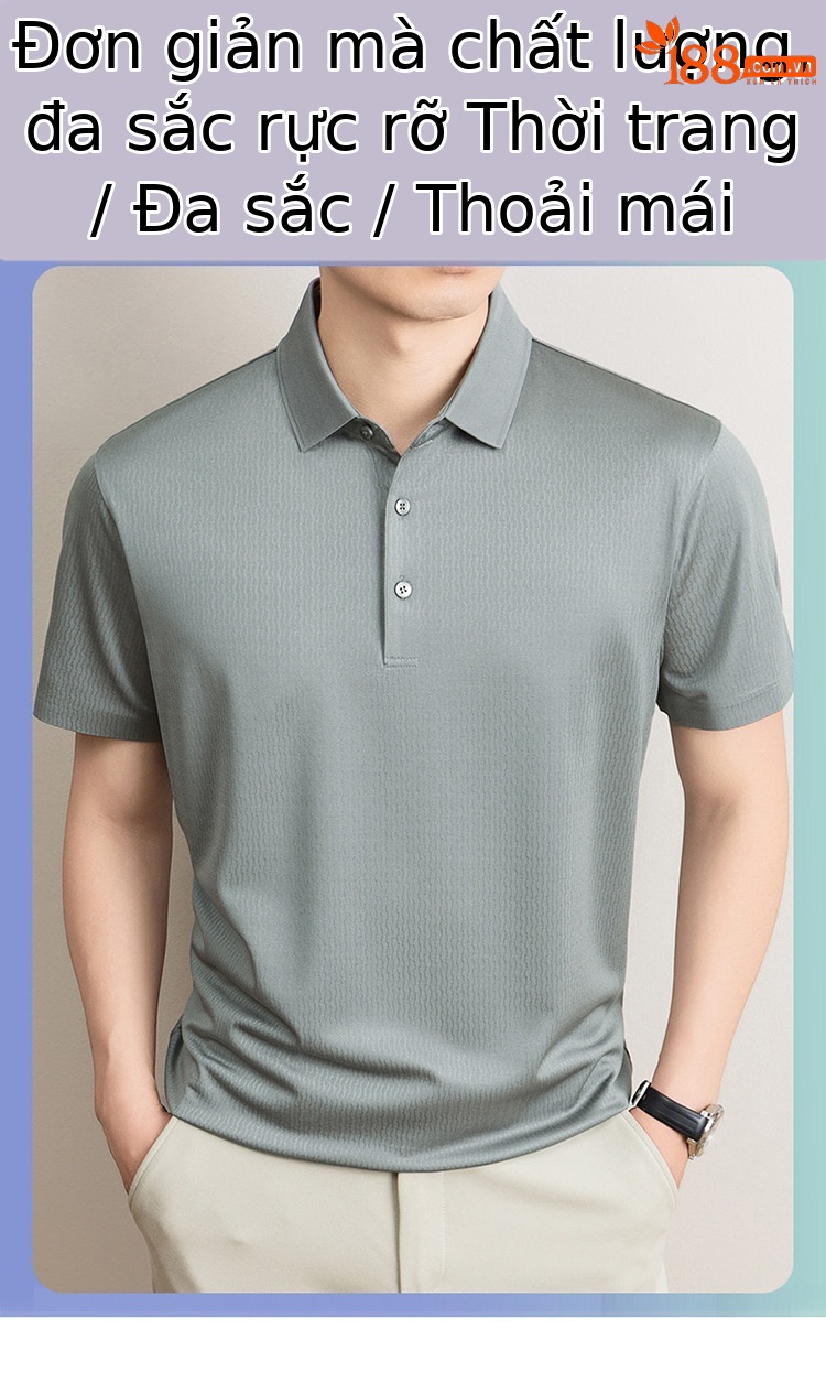 Áo polo nam tay ngắn cổ bẻ chất lụa mulberry cao cấp — Xanh lá cây nhạt8879 chi tiết 1