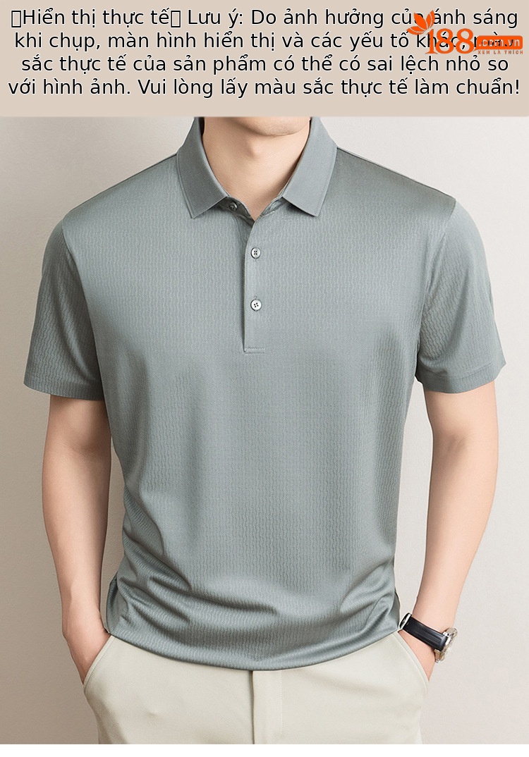 Áo polo nam tay ngắn cổ bẻ chất lụa mulberry cao cấp — Xanh lá cây nhạt8879 chi tiết 9