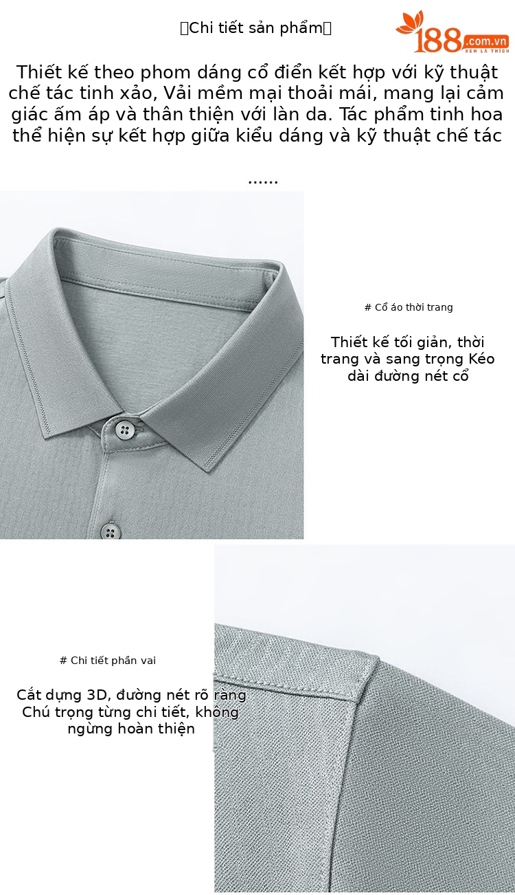 Áo polo nam tay ngắn cổ bẻ chất lụa mulberry cao cấp — Xanh lá cây nhạt8879 chi tiết 7