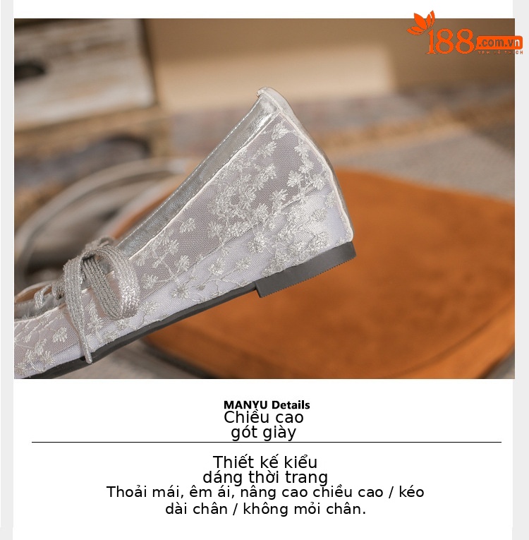 Sandal cao gót nữ ren lưới hở mũi phong cách Pháp — Champagne màu chi tiết 5