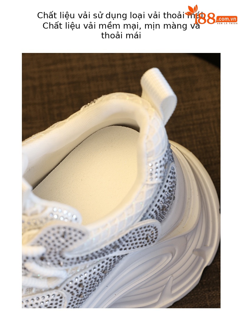 Giày sneaker nữ chunky đế dày đính đá rhinestone phong cách thể thao — màu trắng chi tiết 7