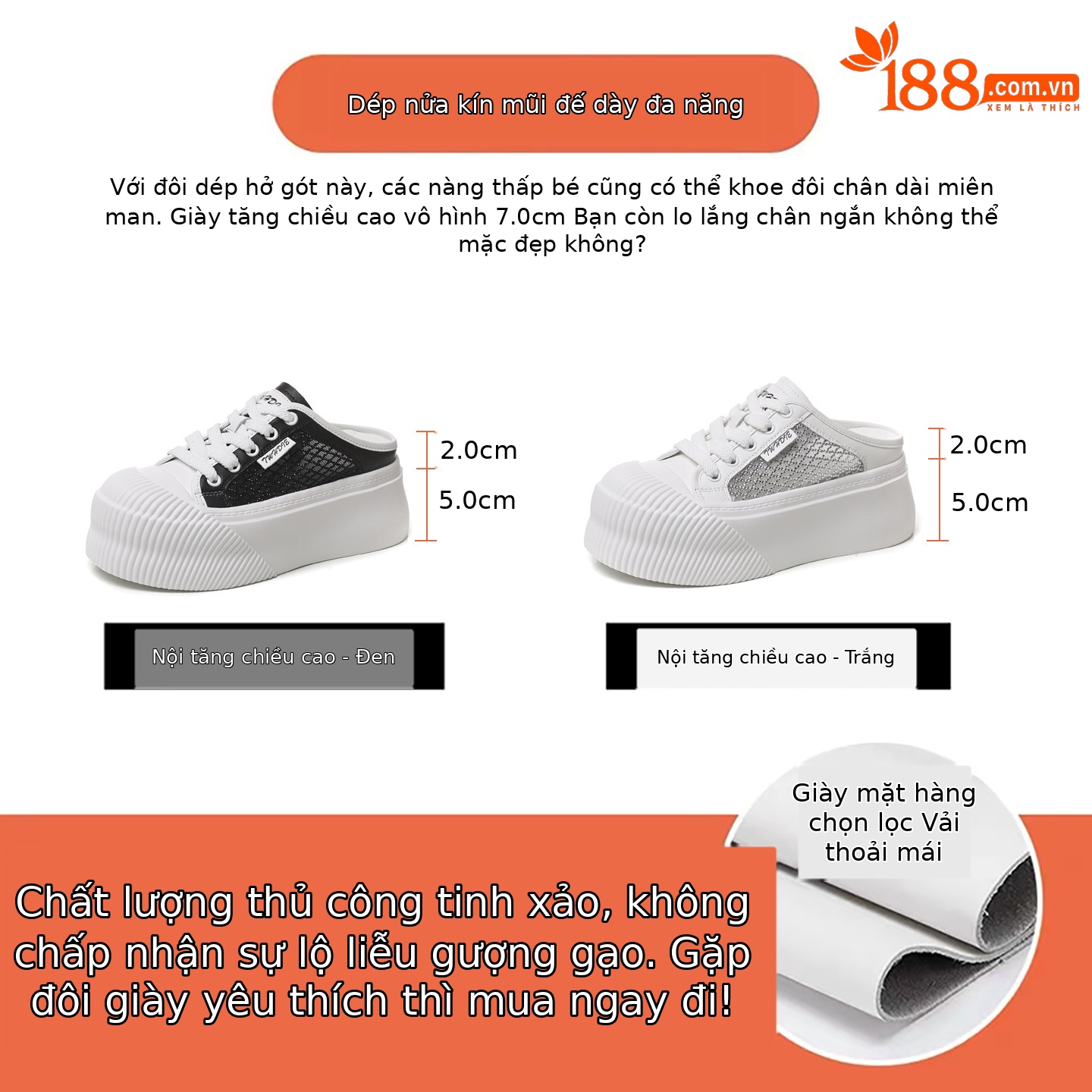 Dép sandal nữ đế dày tăng chiều cao, mũi kín pha lê, lưới thoáng khí — màu đen, màu trắng