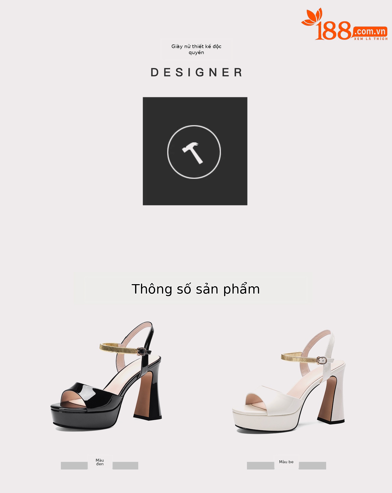 Sandal peep toe nữ quai ngang gót vuông platform đế cao 9 cm — màu đen, màu trắng ngà chi tiết 2