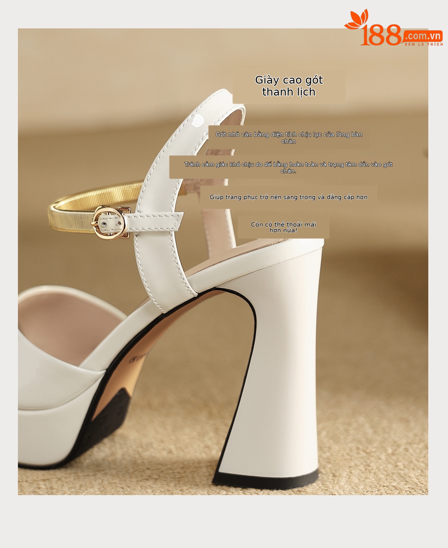 Sandal peep toe nữ quai ngang gót vuông platform đế cao 9 cm — màu đen, màu trắng ngà chi tiết 7