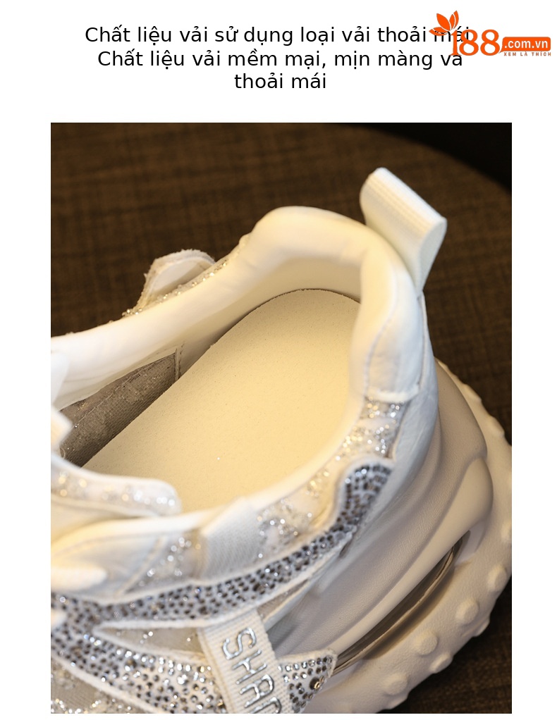 Giày sneaker nữ đế dày tăng chiều cao, mặt lưới đính đá rhinestone — Màu sắc rực rỡ bạc chi tiết 7