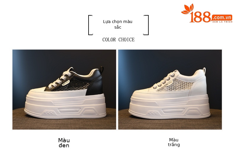 Giày sneaker nữ đế dày lưới mỏng mùa hè, tăng chiều cao bên trong, đính đá rhinestone — màu đen chi tiết 2