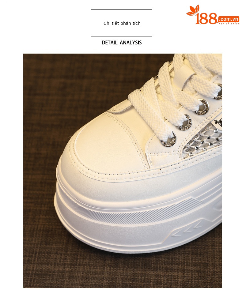 Giày sneaker nữ đế dày lưới mỏng mùa hè, tăng chiều cao bên trong, đính đá rhinestone — màu đen chi tiết 6