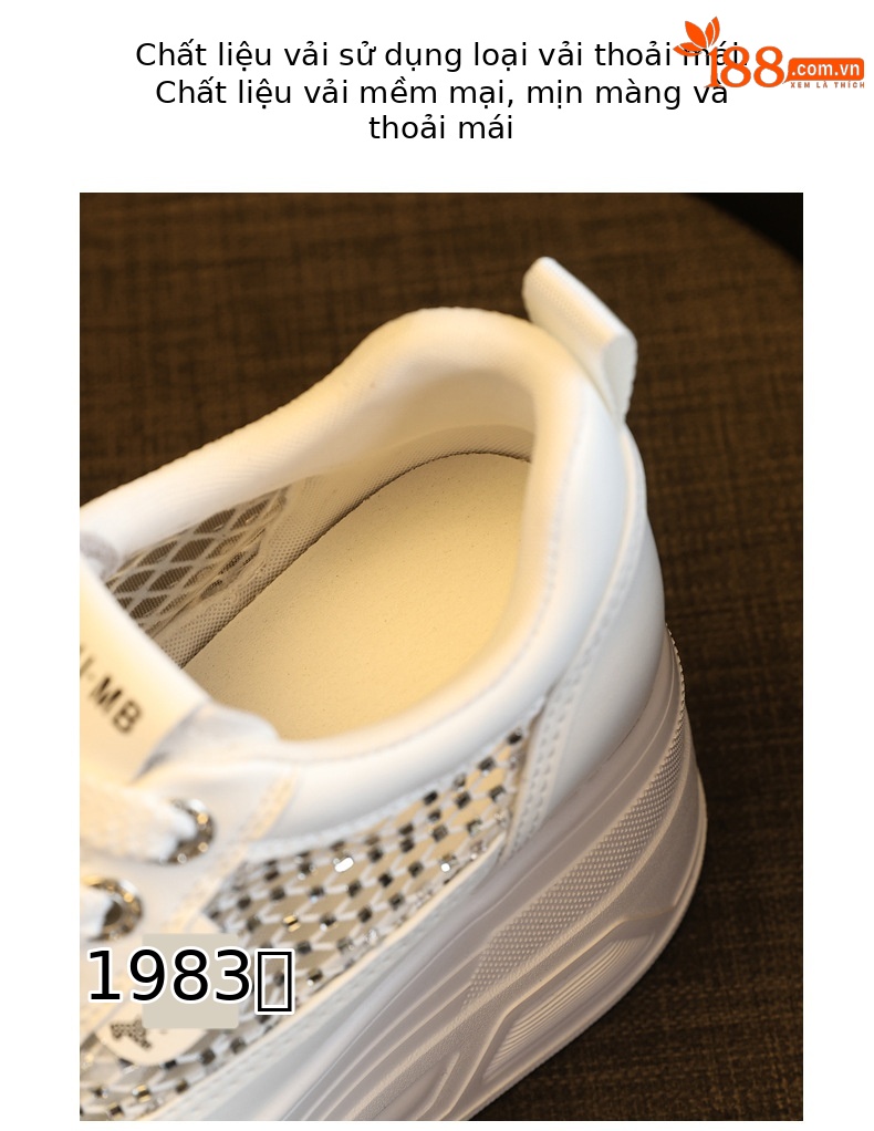 Giày sneaker nữ đế dày lưới mỏng mùa hè, tăng chiều cao bên trong, đính đá rhinestone — màu đen chi tiết 7