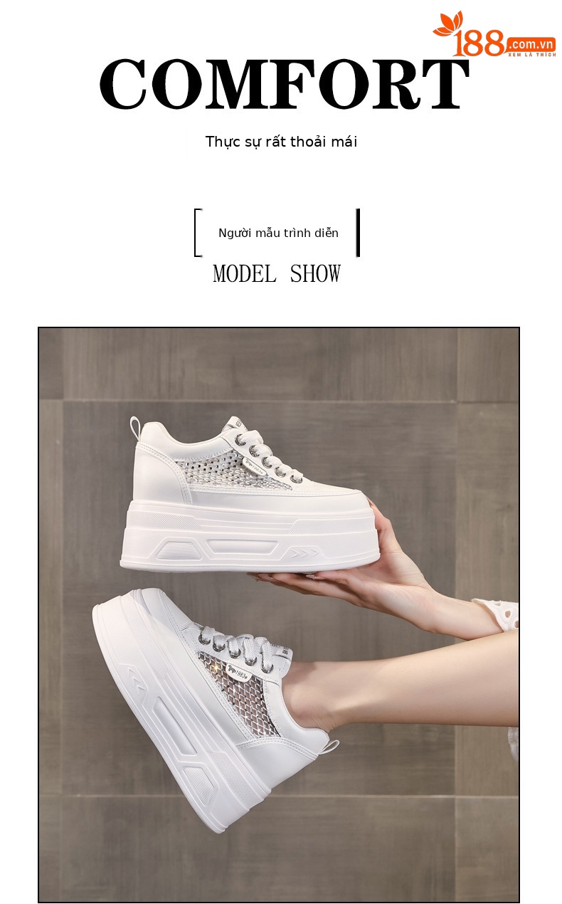 Giày sneaker nữ đế dày lưới mỏng mùa hè, tăng chiều cao bên trong, đính đá rhinestone — màu đen chi tiết 10
