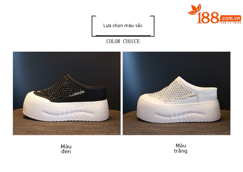 Dép sandal nữ đế dày tăng chiều cao, mũi kín đính đá rhinestone, phong cách bánh xốp mùa hè — màu đen, màu trắng chi tiết 2