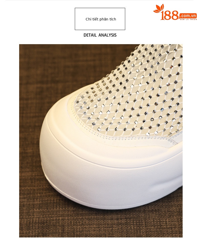 Dép sandal nữ đế dày tăng chiều cao, mũi kín đính đá rhinestone, phong cách bánh xốp mùa hè — màu đen, màu trắng chi tiết 7