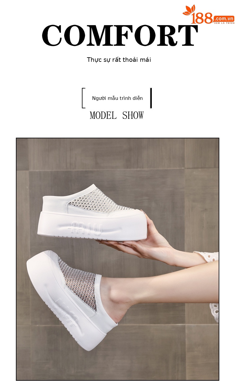 Dép sandal nữ đế dày tăng chiều cao, mũi kín đính đá rhinestone, phong cách bánh xốp mùa hè — màu đen, màu trắng chi tiết 11