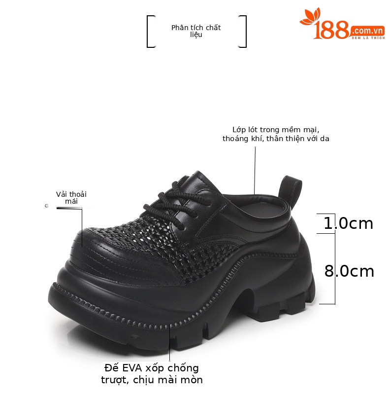 Giày sneaker nữ đế dày tăng chiều cao, mũi trùm hở thoáng khí, form chunky — màu đen, màu trắng ngà chi tiết 3