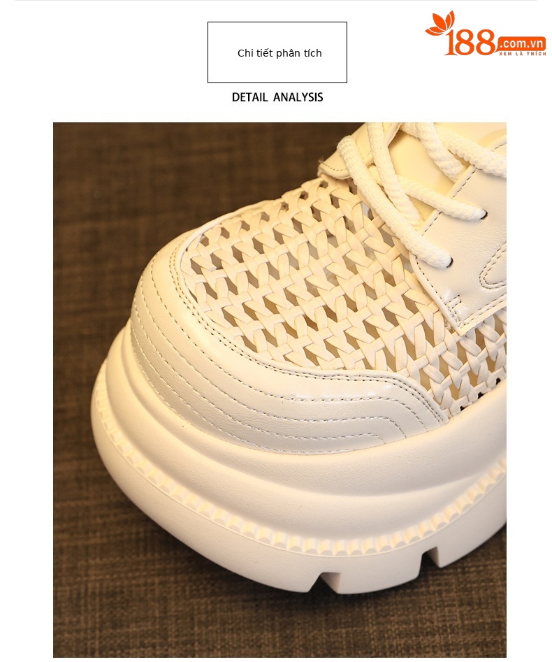 Giày sneaker nữ đế dày tăng chiều cao, mũi trùm hở thoáng khí, form chunky — màu đen, màu trắng ngà chi tiết 7