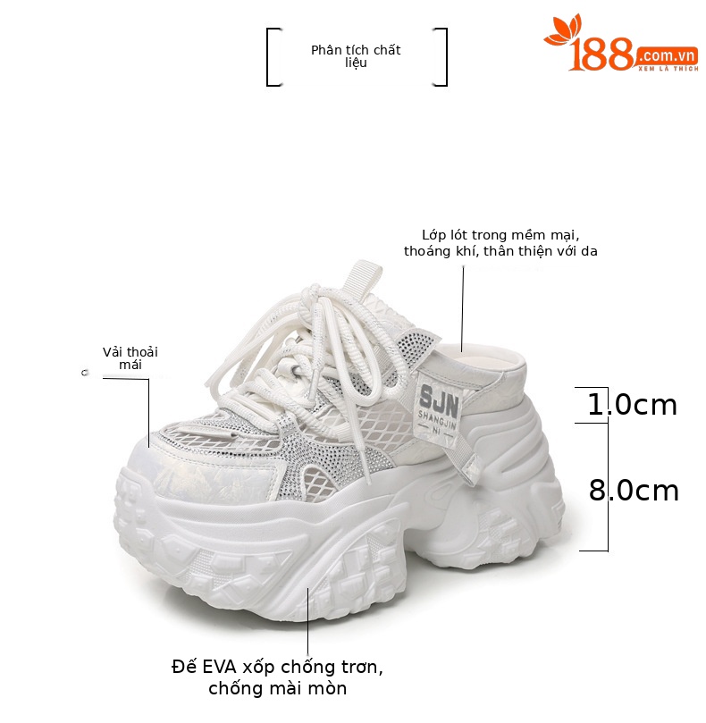 Giày sneaker nữ đế dày chunky thiết kế mũi trùm họa tiết thiên nga đen — màu trắng, bạc chi tiết 3
