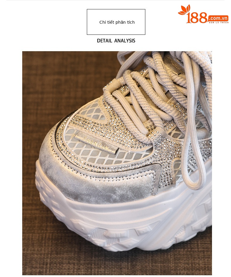 Giày sneaker nữ đế dày chunky thiết kế mũi trùm họa tiết thiên nga đen — màu trắng, bạc chi tiết 7