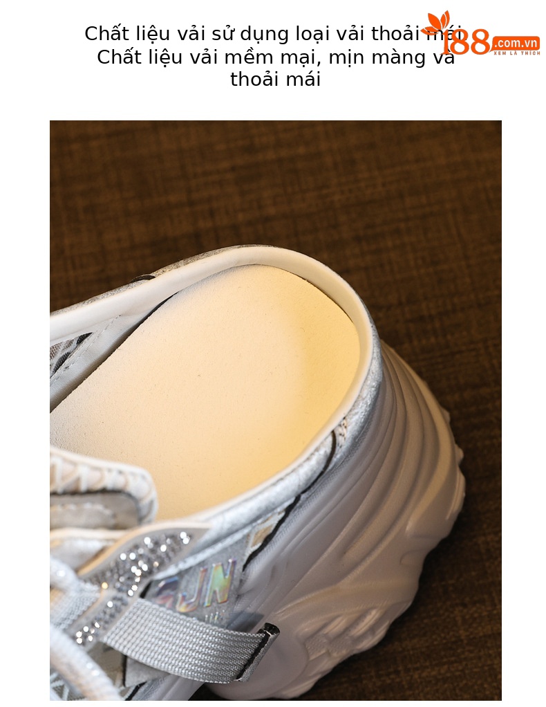 Giày sneaker nữ đế dày chunky thiết kế mũi trùm họa tiết thiên nga đen — màu trắng, bạc chi tiết 8