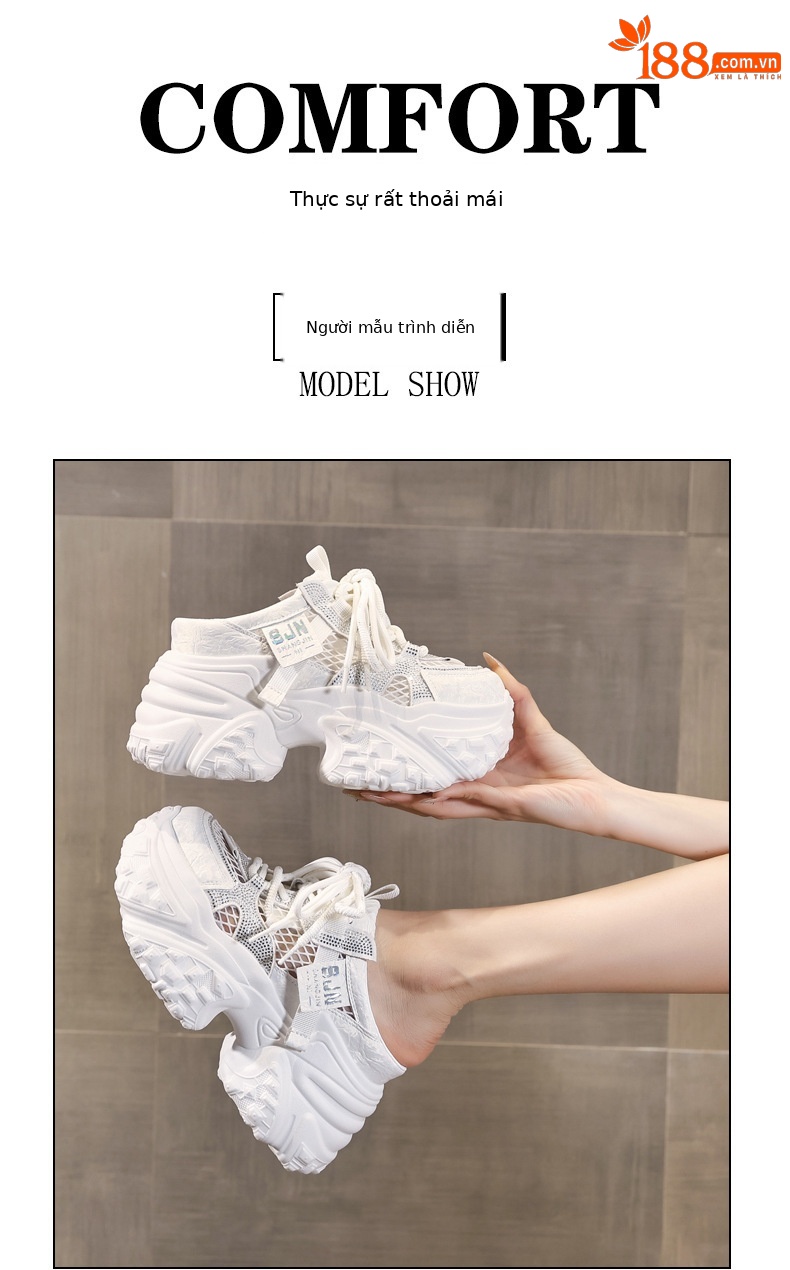 Giày sneaker nữ đế dày chunky thiết kế mũi trùm họa tiết thiên nga đen — màu trắng, bạc chi tiết 11