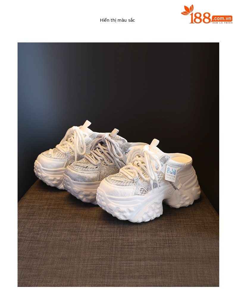 Giày sneaker nữ đế dày chunky thiết kế mũi trùm họa tiết thiên nga đen — màu trắng, bạc chi tiết 18