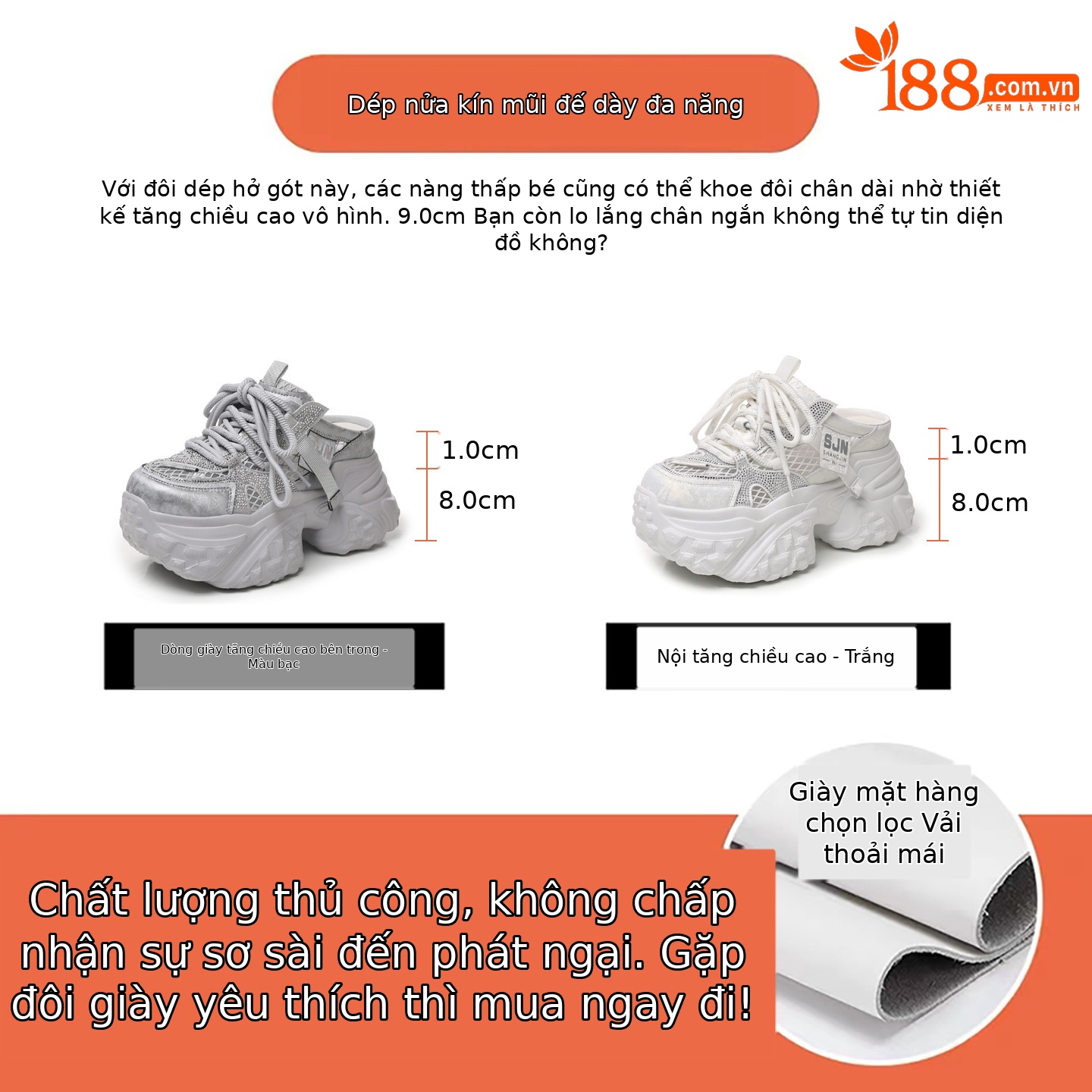 Giày sneaker nữ đế dày chunky thiết kế mũi trùm họa tiết thiên nga đen — màu trắng, bạc