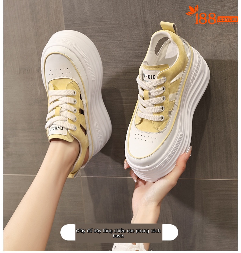 Giày sneaker nữ đế dày tăng chiều cao, phong cách thể thao — màu trắng chi tiết 1
