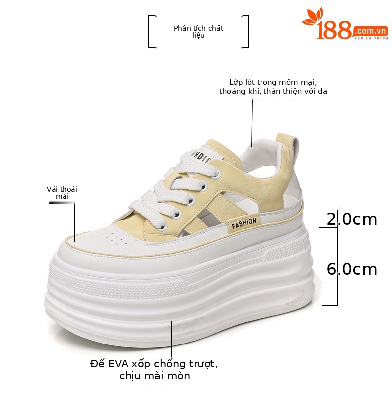 Giày sneaker nữ đế dày tăng chiều cao, phong cách thể thao — màu trắng chi tiết 2