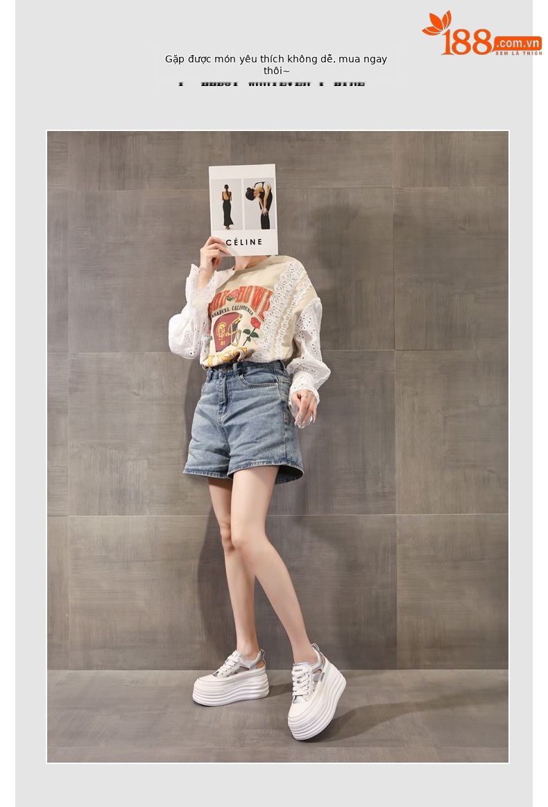 Giày sneaker nữ đế dày tăng chiều cao, phong cách thể thao — màu trắng chi tiết 5
