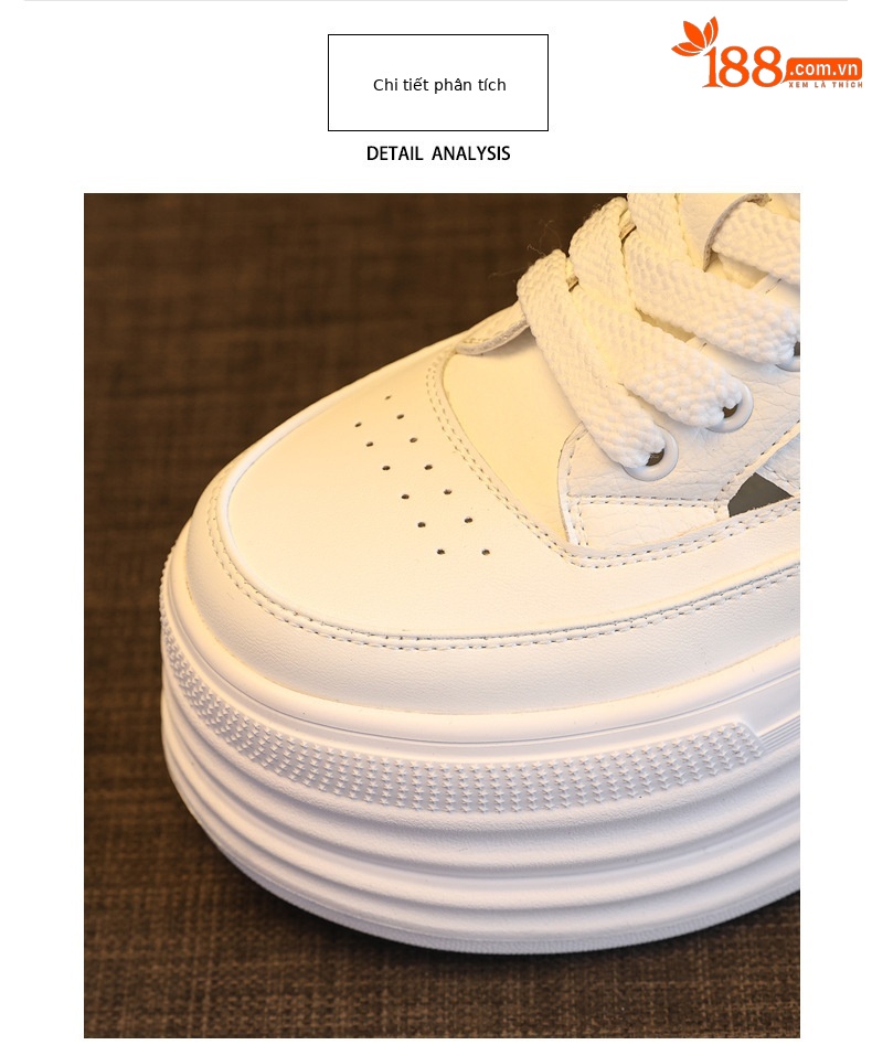 Giày sneaker nữ đế dày tăng chiều cao, phong cách thể thao — màu trắng chi tiết 6