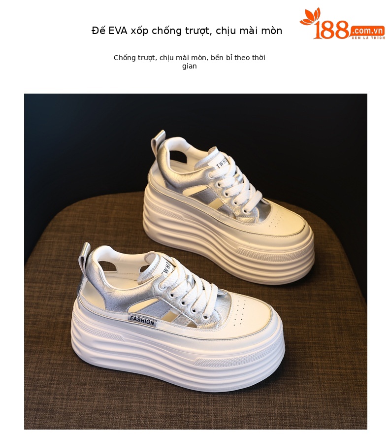 Giày sneaker nữ đế dày tăng chiều cao, phong cách thể thao — màu trắng chi tiết 9