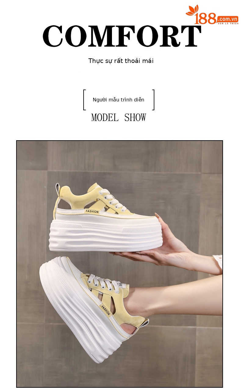 Giày sneaker nữ đế dày tăng chiều cao, phong cách thể thao — màu trắng chi tiết 10