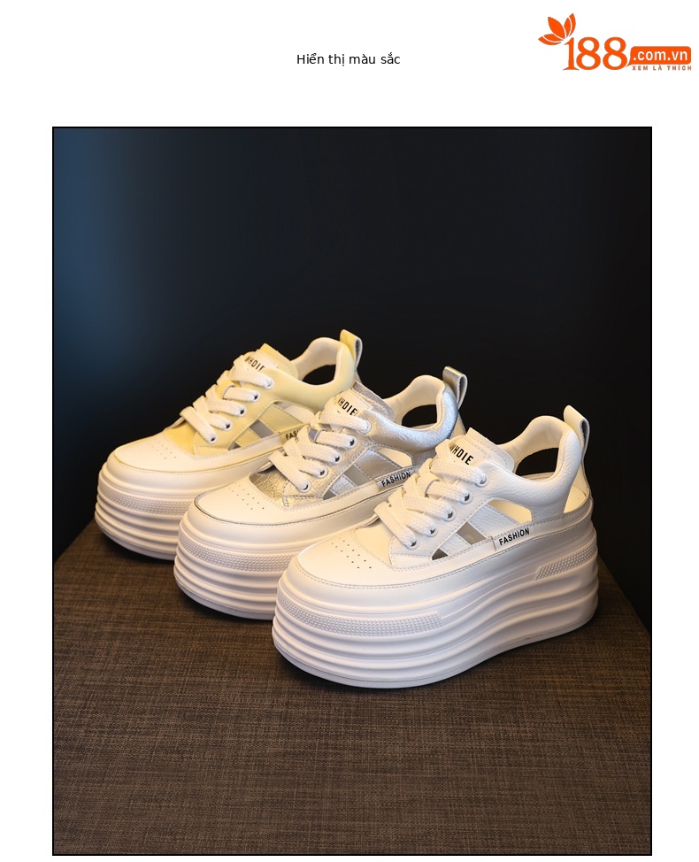 Giày sneaker nữ đế dày tăng chiều cao, phong cách thể thao — màu trắng chi tiết 17