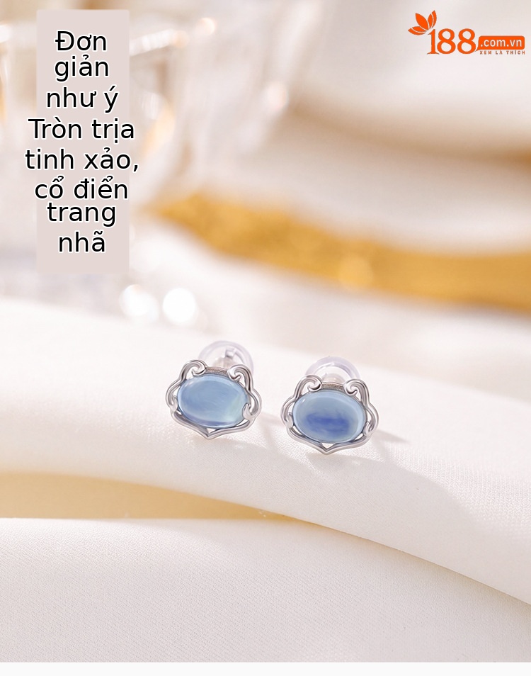Bông tai bạc trắng tinh khiết đơn giản phong cách Trung Hoa hiện đại — Cặp đôi chi tiết 1