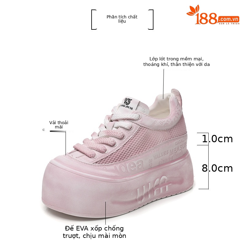 Giày sneaker nữ đế dày lưới thoáng khí phong cách bánh xốp trắng đa năng — Gỗ sồi Ash chi tiết 3