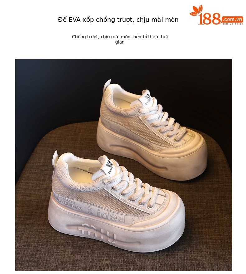 Giày sneaker nữ đế dày lưới thoáng khí phong cách bánh xốp trắng đa năng — Gỗ sồi Ash chi tiết 10