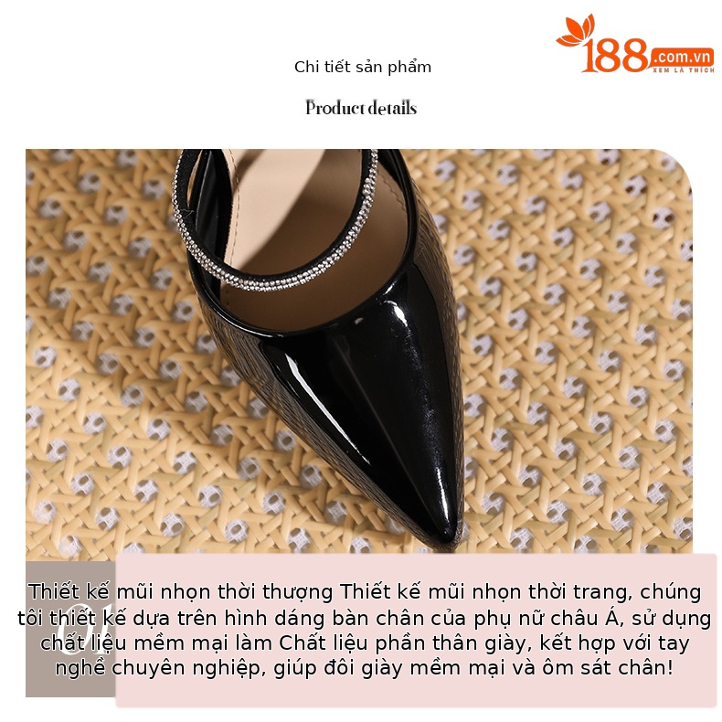 Sandal cao gót nữ mũi nhọn đế platform gót 10 cm quai ngang đính đá — Màu da-10cm chi tiết 3