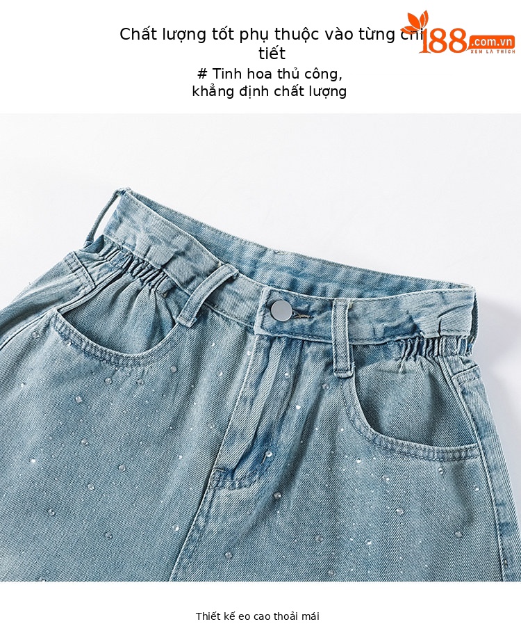 Quần short jean nữ lưng cao, ống rộng, viền chữ A, kiểu mới mùa hè — Xám đen với thắt lưng chi tiết 13