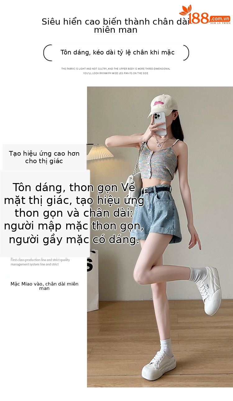 Quần short jean nữ lưng cao, ống rộng, viền chữ A, kiểu mới mùa hè — Xám đen với thắt lưng chi tiết 10