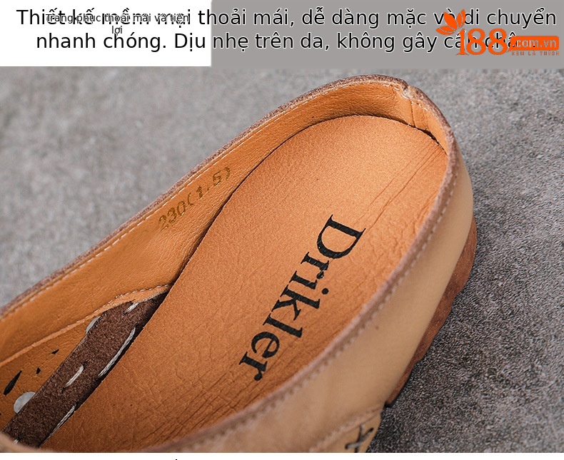 Dép sandal nữ bít mũi da bò thật hoa khắc lỗ, đế mềm, phong cách cổ điển — màu trắng ngà chi tiết 6
