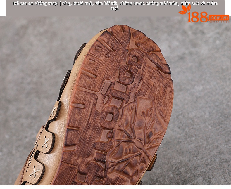 Dép sandal nữ bít mũi da bò thật hoa khắc lỗ, đế mềm, phong cách cổ điển — màu trắng ngà chi tiết 7