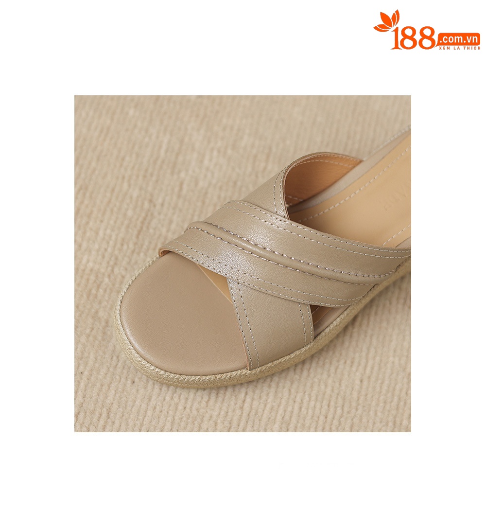 Dép sandal nữ quai chéo hở ngón đế dày da cừu — màu trắng ngà chi tiết 18