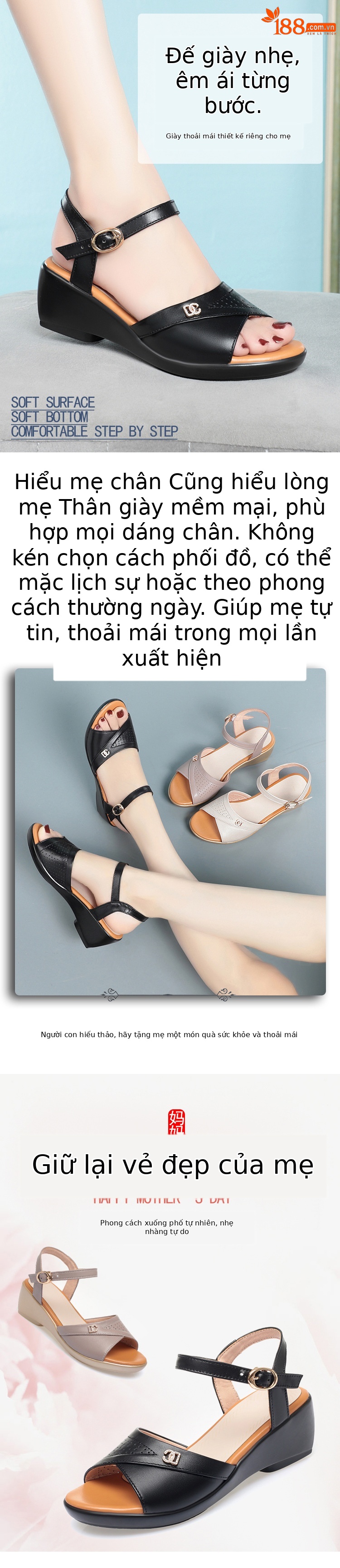 Sandal nữ quai chữ V đế xuồng gót thấp da mềm — màu be chi tiết 1