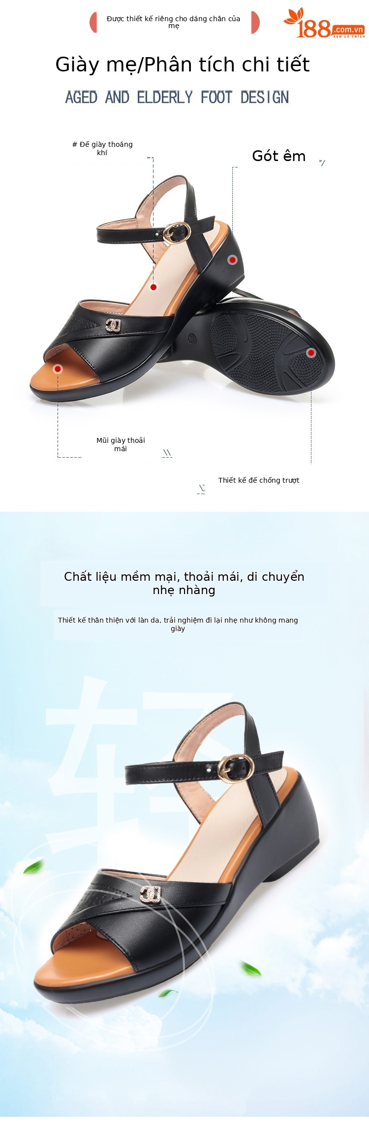 Sandal nữ quai chữ V đế xuồng gót thấp da mềm — màu be chi tiết 2