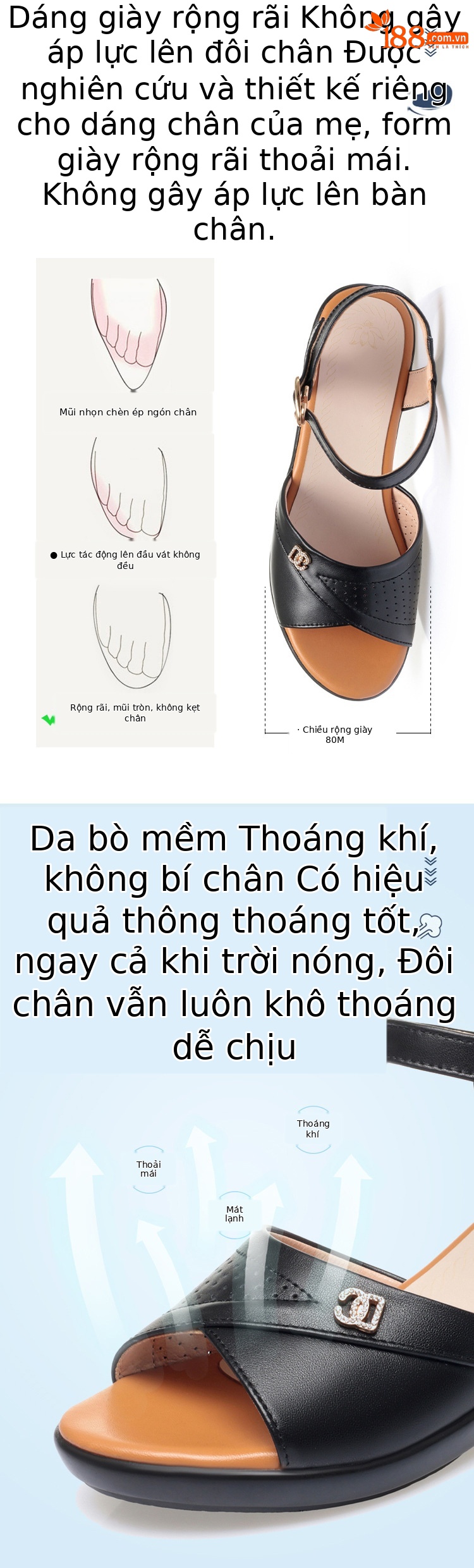 Sandal nữ quai chữ V đế xuồng gót thấp da mềm — màu be chi tiết 3