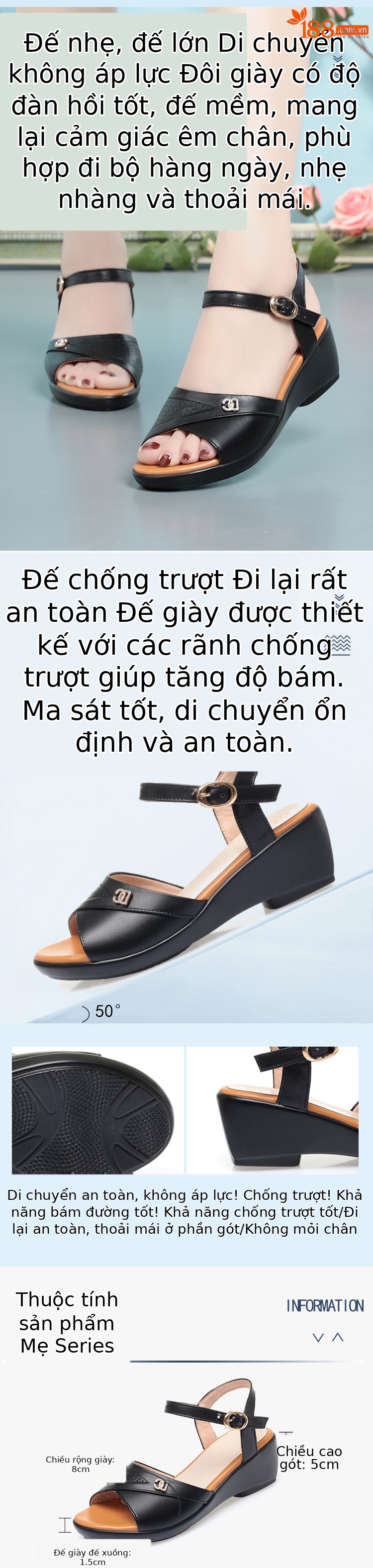 Sandal nữ quai chữ V đế xuồng gót thấp da mềm — màu be chi tiết 4