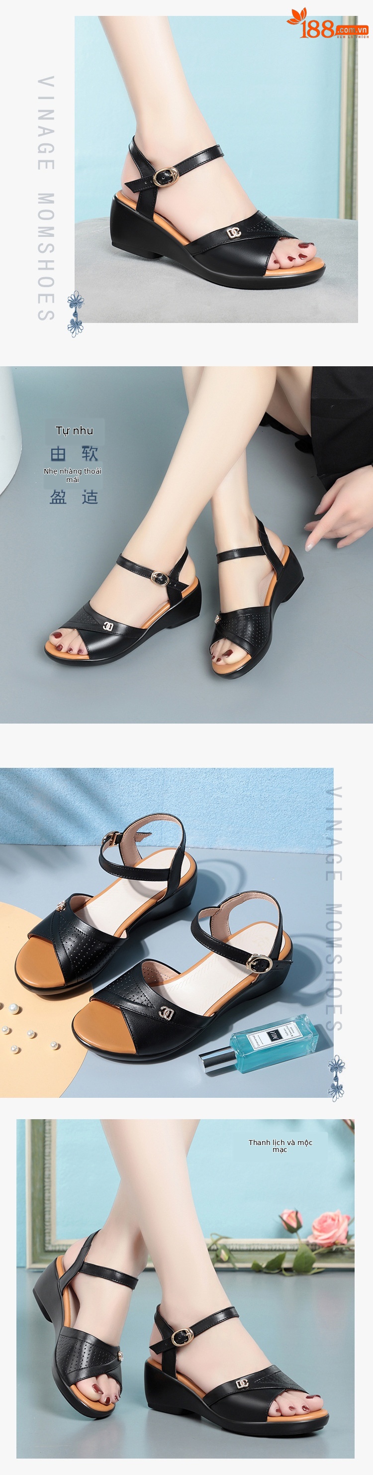 Sandal nữ quai chữ V đế xuồng gót thấp da mềm — màu be chi tiết 6
